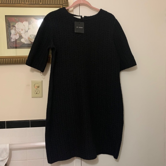 NWT St. John BLACK Formfitting Bouclé-knit Minidress - Size 14 - Picture 10 of 15